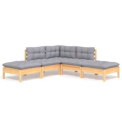 vidaXL Juego de muebles de jardín 5 pzas y cojines madera pino gris