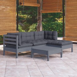 vidaXL Juego de muebles de jardín 5 pzas y cojines madera pino gris