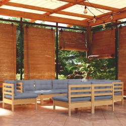 vidaXL Juego de muebles de jardín 9 pzas y cojines madera maciza pino