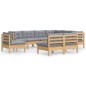 vidaXL Juego de muebles de jardín 9 pzas y cojines madera maciza pino
