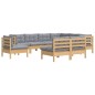 vidaXL Juego de muebles de jardín 9 pzas y cojines madera maciza pino