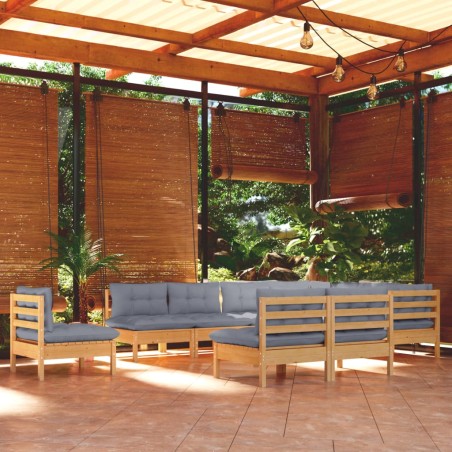 vidaXL Juego de muebles de jardín 10 pzas y cojines madera maciza pino