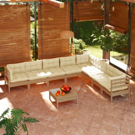 vidaXL Muebles de jardín 9 pzas y cojines madera de pino marrón miel