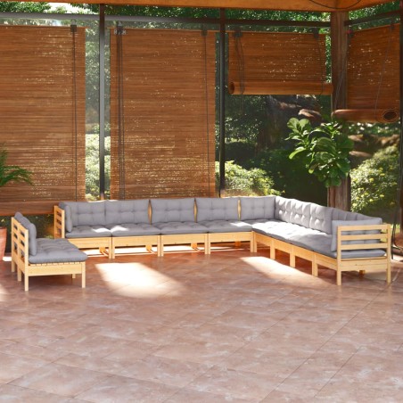 vidaXL Juego de muebles de jardín 11 pzas y cojines madera maciza pino
