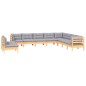 vidaXL Juego de muebles de jardín 10 pzas y cojines madera maciza pino vidaXL Juego de muebles de jardín 10 pzas y cojines madera maciza pino