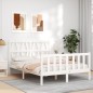 vidaXL Estructura cama de matrimonio con cabecero madera maciza blanco vidaXL Estructura cama de matrimonio con cabecero madera maciza blanco