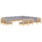 vidaXL Muebles de jardín 13 pzas y cojines madera maciza de pino gris