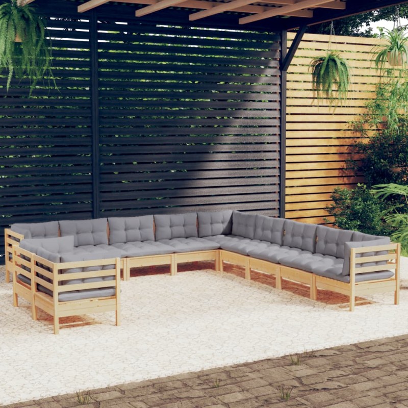 vidaXL Juego de muebles de jardín 11 pzas y cojines madera maciza pino vidaXL Juego de muebles de jardín 11 pzas y cojines madera maciza pino