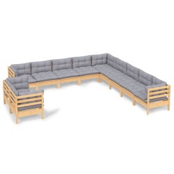 vidaXL Juego de muebles de jardín 11 pzas y cojines madera maciza pino