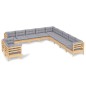 vidaXL Juego de muebles de jardín 11 pzas y cojines madera maciza pino vidaXL Juego de muebles de jardín 11 pzas y cojines madera maciza pino