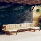vidaXL Muebles de jardín 7 pzas y cojines madera de pino marrón miel vidaXL Muebles de jardín 7 pzas y cojines madera de pino marrón miel
