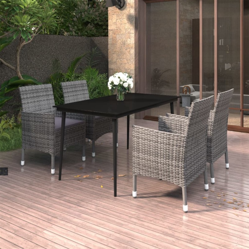 vidaXL Set comedor de jardín 5 pzas y cojines ratán sintético y vidrio vidaXL Set comedor de jardín 5 pzas y cojines ratán sintético y vidrio