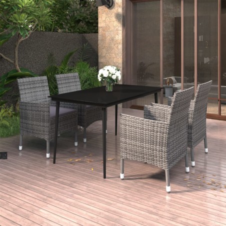 vidaXL Set comedor de jardín 5 pzas y cojines ratán sintético y vidrio