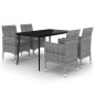 vidaXL Set comedor de jardín 5 pzas y cojines ratán sintético y vidrio vidaXL Set comedor de jardín 5 pzas y cojines ratán sintético y vidrio