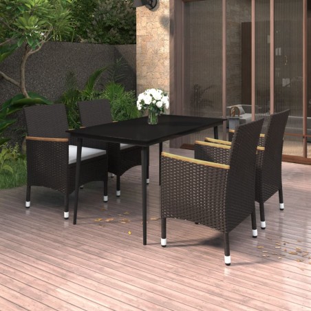 vidaXL Set comedor de jardín 5 pzas y cojines ratán sintético y vidrio