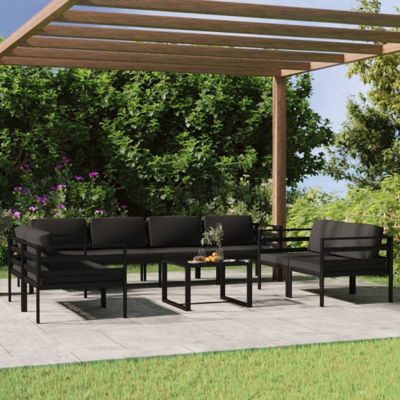 vidaXL Set muebles de jardín 9 pzas y cojines aluminio gris antracita vidaXL Set muebles de jardín 9 pzas y cojines aluminio gris antracita