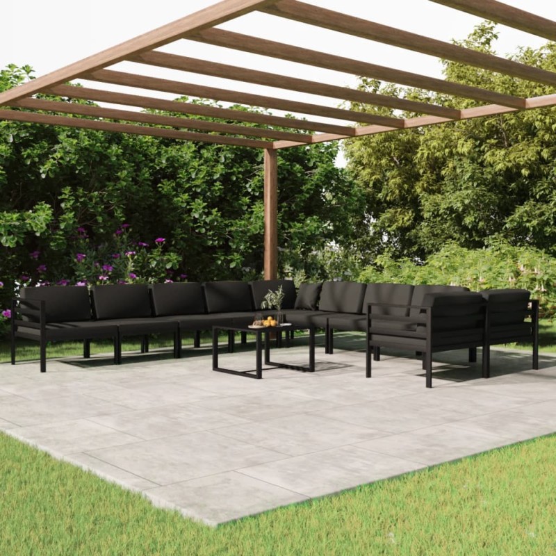 vidaXL Set muebles de jardín 11 pzas y cojines aluminio gris antracita vidaXL Set muebles de jardín 11 pzas y cojines aluminio gris antracita
