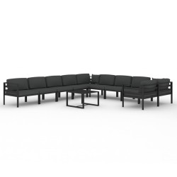 vidaXL Set muebles de jardín 11 pzas y cojines aluminio gris antracita
