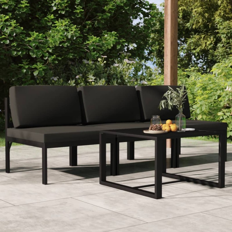 vidaXL Set muebles de jardín 4 pzas y cojines aluminio gris antracita vidaXL Set muebles de jardín 4 pzas y cojines aluminio gris antracita