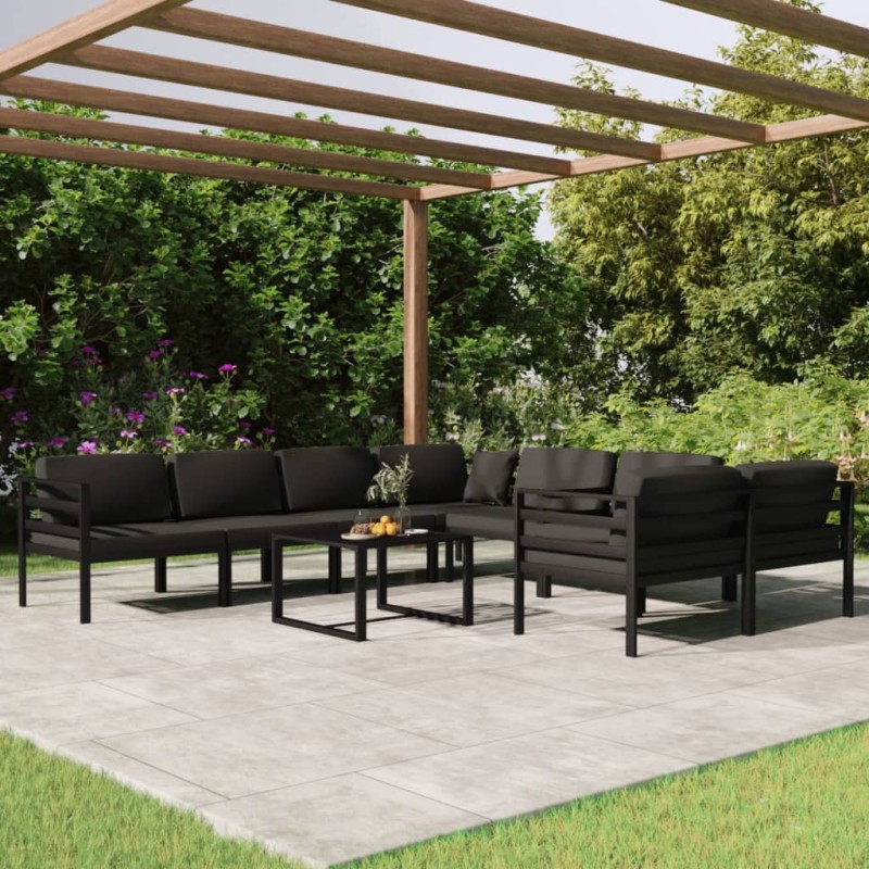 vidaXL Set muebles de jardín 9 pzas y cojines aluminio gris antracita vidaXL Set muebles de jardín 9 pzas y cojines aluminio gris antracita