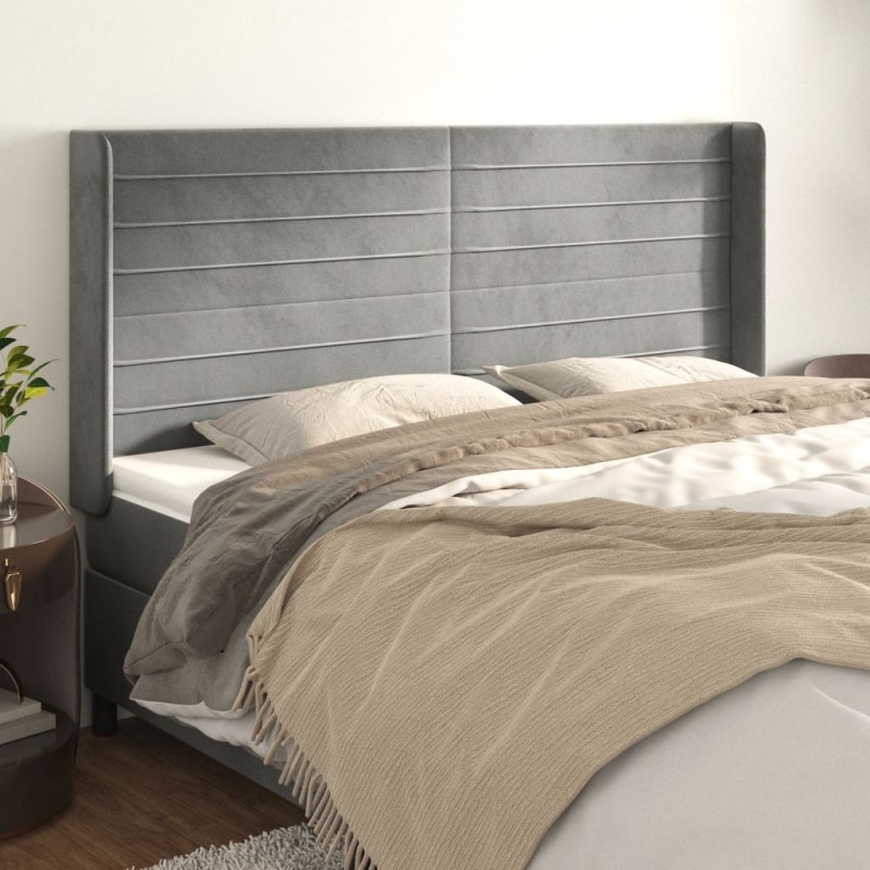 vidaXL Cabecero con orejas de terciopelo gris claro 163x16x118/128 cm vidaXL Cabecero con orejas de terciopelo gris claro 163x16x118/128 cm