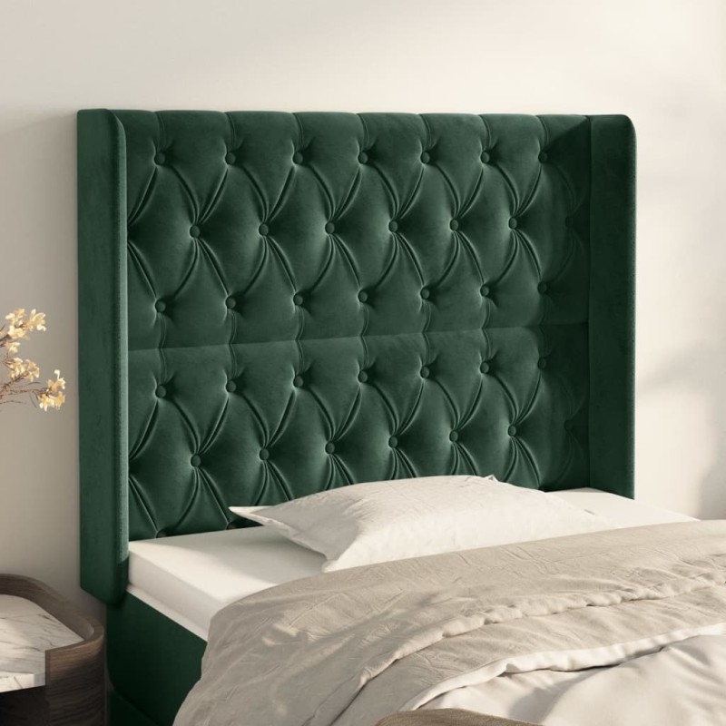 vidaXL Cabecero con orejas de terciopelo verde oscuro 103x16x118/128cm vidaXL Cabecero con orejas de terciopelo verde oscuro 103x16x118/128cm