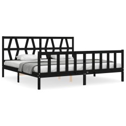 vidaXL Estructura cama de matrimonio con cabecero madera maciza negro