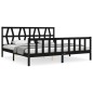 vidaXL Estructura cama de matrimonio con cabecero madera maciza negro
