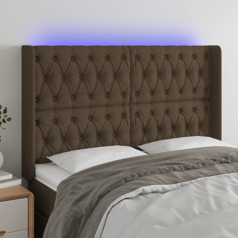 vidaXL Cabecero con LED de tela marrón oscuro 147x16x118/128 cm vidaXL Cabecero con LED de tela marrón oscuro 147x16x118/128 cm
