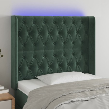 vidaXL Cabecero con LED de terciopelo verde oscuro 103x16x118/128 cm