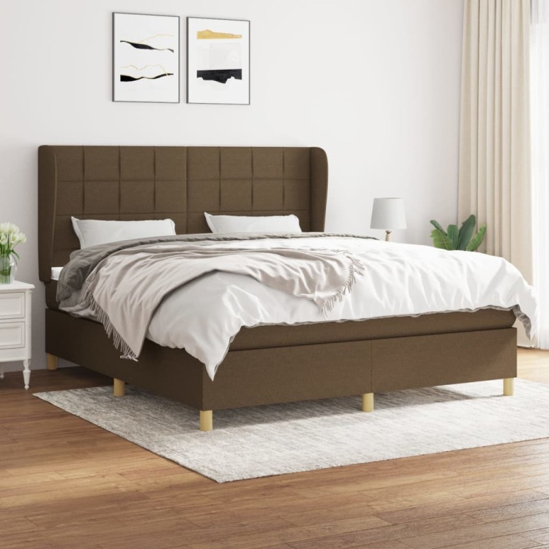 vidaXL Cama box spring con colchón tela marrón oscuro 180x200 cm