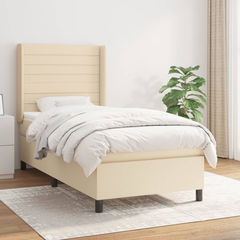 vidaXL Cama box spring con colchón tela color crema 100x200 cm vidaXL Cama box spring con colchón tela color crema 100x200 cm