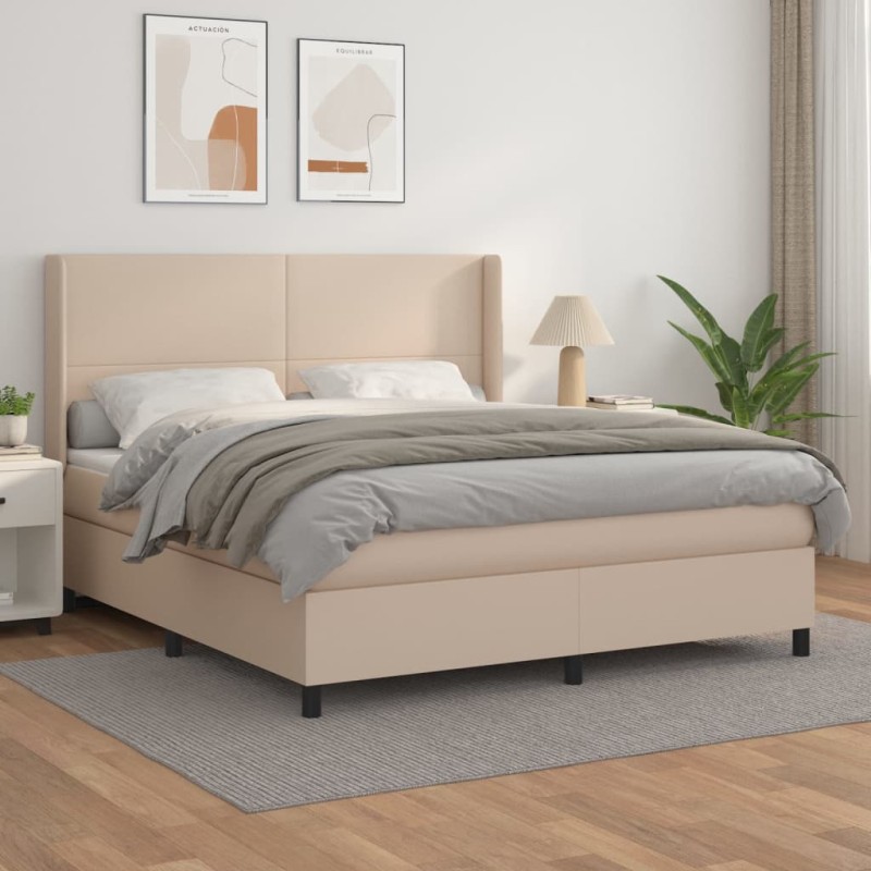 vidaXL Cama box spring con colchón cuero sintético capuchino 180x200cm vidaXL Cama box spring con colchón cuero sintético capuchino 180x200cm