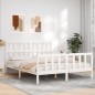 vidaXL Estructura de cama matrimonio con cabecero madera maciza blanco vidaXL Estructura de cama matrimonio con cabecero madera maciza blanco