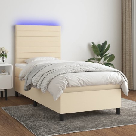 vidaXL Cama box spring colchón y luces LED tela crema 100x200 cm