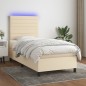 vidaXL Cama box spring colchón y luces LED tela crema 100x200 cm vidaXL Cama box spring colchón y luces LED tela crema 100x200 cm