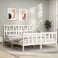 vidaXL Estructura de cama matrimonio con cabecero madera maciza blanco vidaXL Estructura de cama matrimonio con cabecero madera maciza blanco