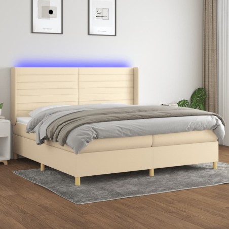 vidaXL Cama box spring colchón y luces LED tela crema 200x200 cm