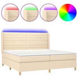 vidaXL Cama box spring colchón y luces LED tela crema 200x200 cm