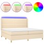 vidaXL Cama box spring colchón y luces LED tela crema 200x200 cm vidaXL Cama box spring colchón y luces LED tela crema 200x200 cm