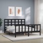 vidaXL Estructura cama de matrimonio con cabecero madera maciza negro vidaXL Estructura cama de matrimonio con cabecero madera maciza negro