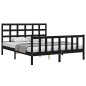 vidaXL Estructura cama de matrimonio con cabecero madera maciza negro vidaXL Estructura cama de matrimonio con cabecero madera maciza negro
