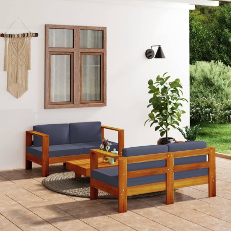 vidaXL Muebles de jardín madera maciza 3 pzas con cojines gris oscuro
