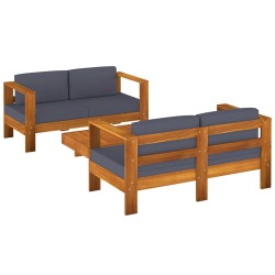 vidaXL Muebles de jardín madera maciza 3 pzas con cojines gris oscuro
