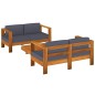 vidaXL Muebles de jardín madera maciza 3 pzas con cojines gris oscuro