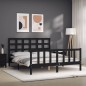 vidaXL Estructura cama de matrimonio con cabecero madera maciza negro vidaXL Estructura cama de matrimonio con cabecero madera maciza negro