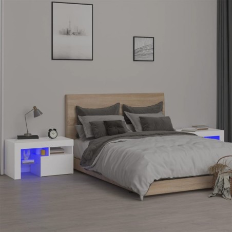 vidaXL Mesitas de noche con luces LED 2 uds blancas 70x36,5x40cm