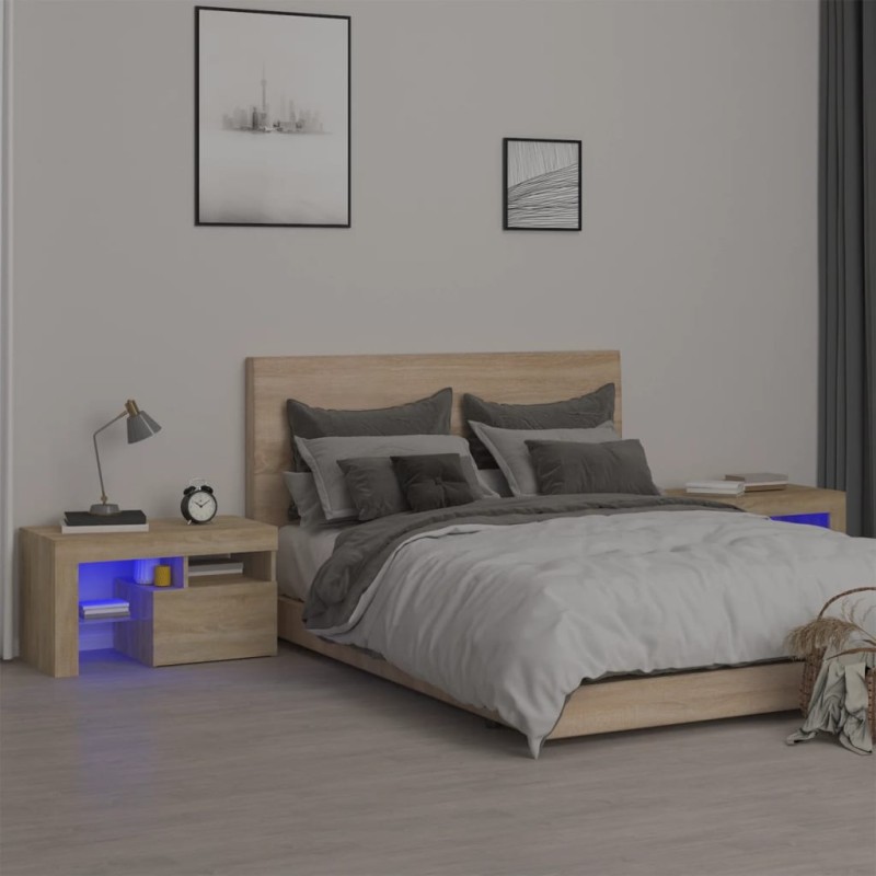 vidaXL Mesitas de noche con luces LED 2 uds roble Sonoma 70x36,5x40cm vidaXL Mesitas de noche con luces LED 2 uds roble Sonoma 70x36,5x40cm