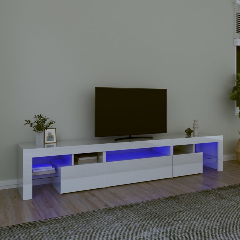 vidaXL Mueble de TV con luces LED blanco brillante 215x36,5x40 cm vidaXL Mueble de TV con luces LED blanco brillante 215x36,5x40 cm