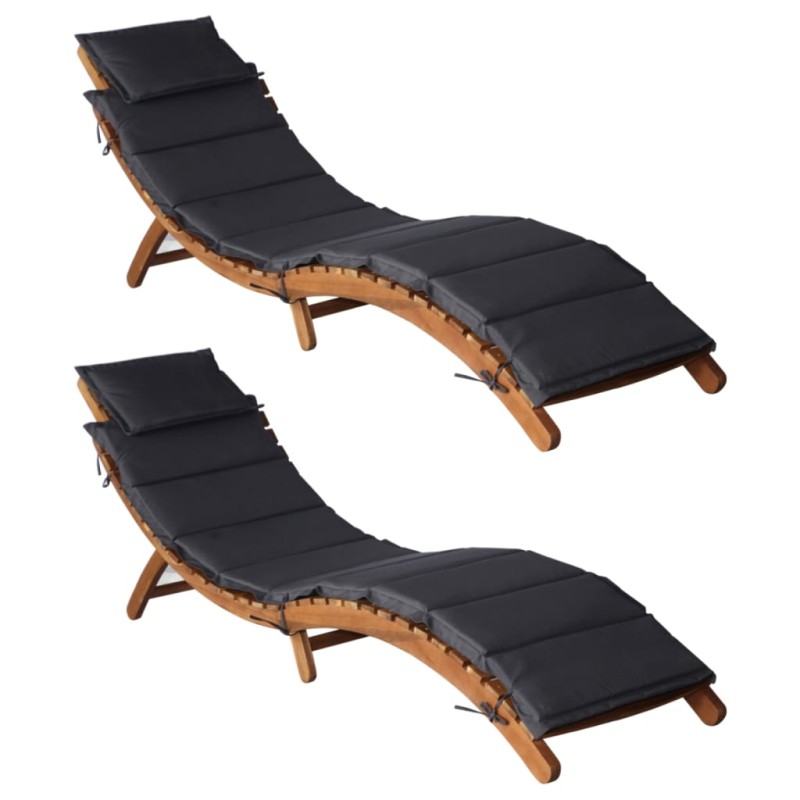 vidaXL Tumbonas con cojines 2 uds madera maciza acacia gris oscuro vidaXL Tumbonas con cojines 2 uds madera maciza acacia gris oscuro